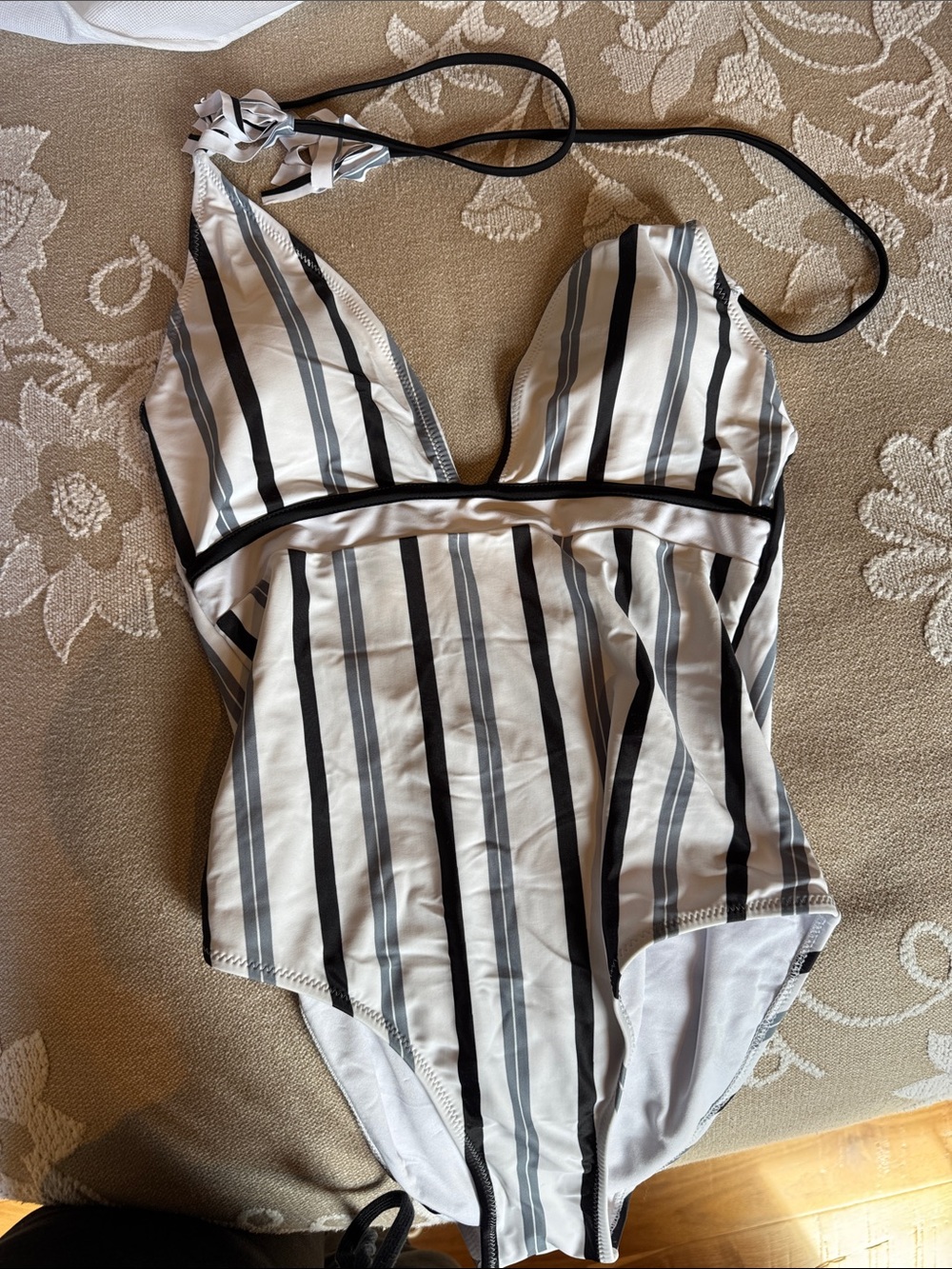 Striped Black and White One-Piece Swimsuit - women size Medium